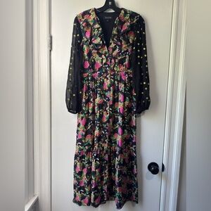 SALONI Ginny Ruffled Print Silk Crepe De Chine and Chiffon Midi Dress